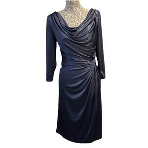 Adrianna Papell Dark Blue Drape Neck & Back Faux Tie Waist Occasion‎ Dress 12